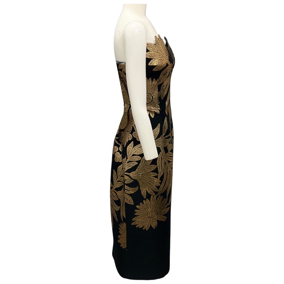LELA ROSE BLACK / GOLD JACQUARD STRAPLESS COLUMN DRESS - Picture 2 of 6